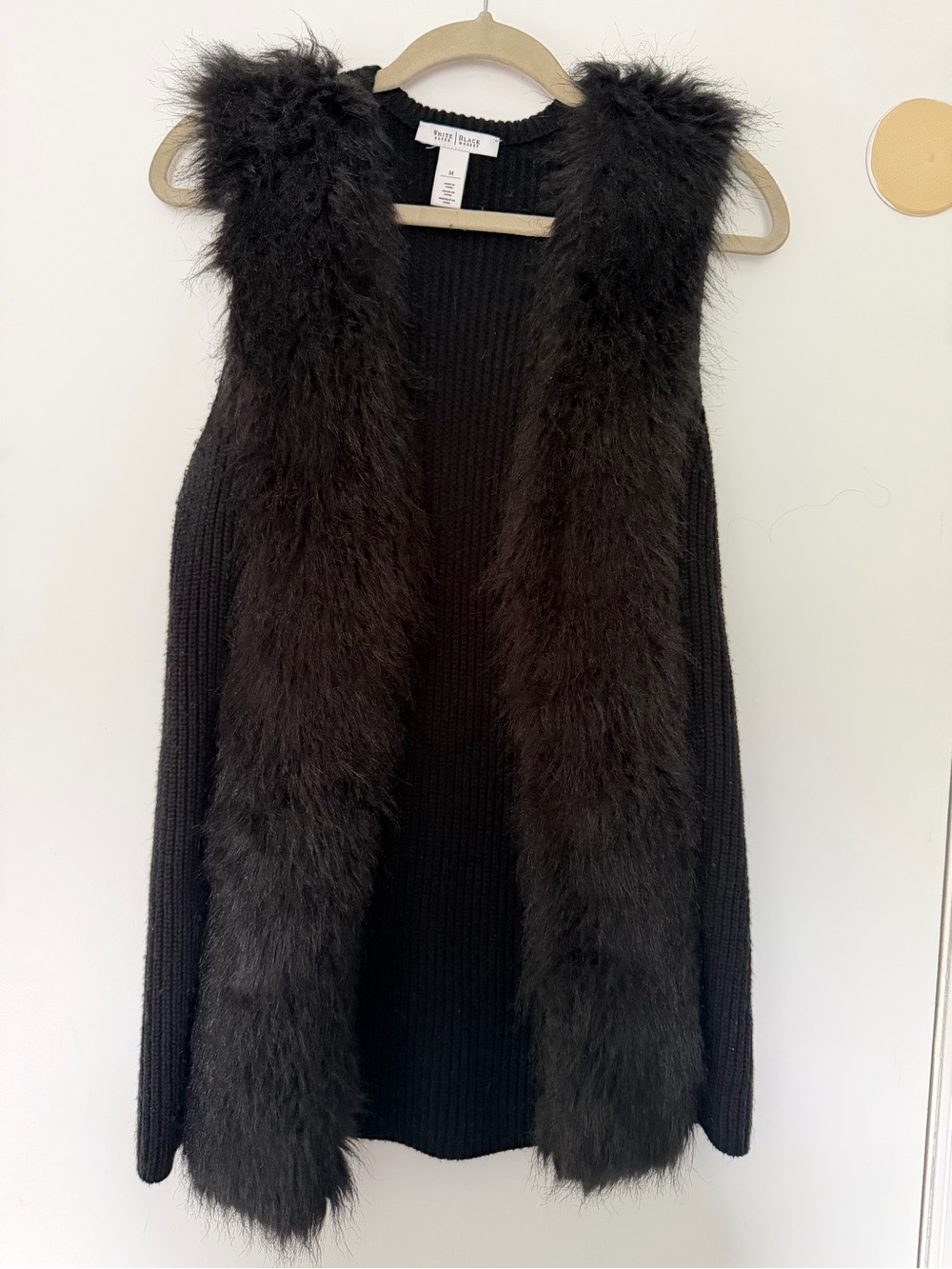 White House Black Market Black Faux Fur Trim Knit Vest women size M